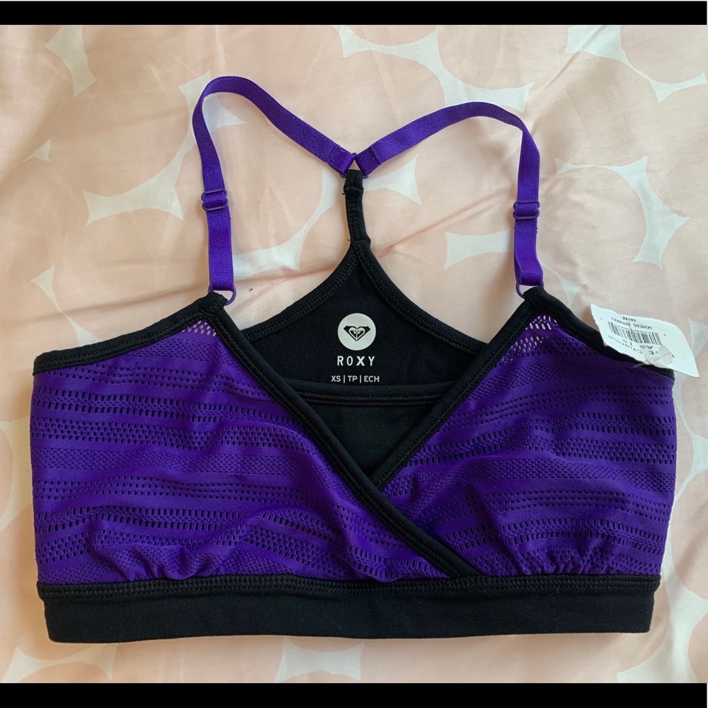 2 Roxy Sports Bras XS junior/XXS purple and yellow NWT